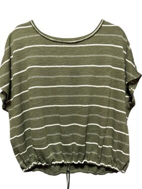 Max Studio Olive & White Striped Short Sleeve top